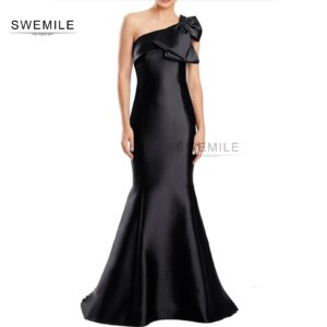 SWEMILE Black Mermaid One-Shoulder Floor-Length One-Shoulder Satin Dubai Evening Dress 2024 Party Dresses Cocktail Dresses Prom