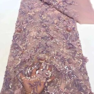 2025 Luxury African Lace Fabric 5 Yards Dubai 3D Beaded Tulle Lace Fabric Embroidered Flower Nigerian Fabric for Sewing