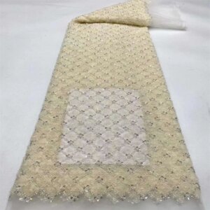Nigerian Luxury Sequins Beaded Net Lace Fabric 2024 High Quality African Tulle Lace Fabric French For Wedding Party Dress Sewing