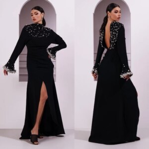 Customized Jiayigong Prom Knitting Pearl Graduation Sheath High Collar Bespoke Occasion Gown Midi Dresses