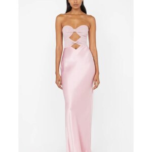 Customized Chic Bow Pleated Hollow Evening Dress Sleeveless Sweetheart Neckline Chest Pleated Central Hollow Design Dress