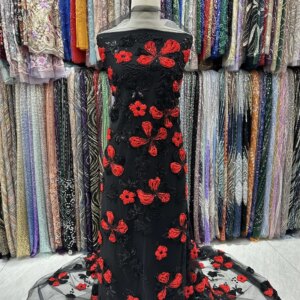 African Sequined Beaded Lace Fabric 2025 High Quality Nigerian Lace Fabric 5Yards Handmade Fabrics For Woman Party Dress