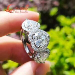 2ct 8mm heart shape match 6.5mm two heart D vvs white moissanite halo band 925 Sterling Silver Ring Jewelry Engagement Ladies