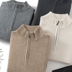BirdTree, 35%Cashmere Soft T Shirt, Men’s Zipper Long Sleeve, Business Casual Warm Thick Sweater, 2024 Autumn Winter T47915QM
