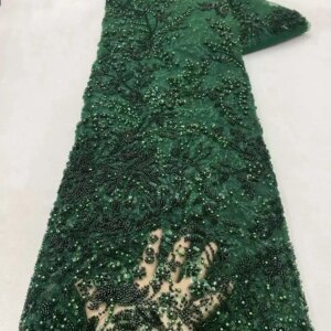 Green African Beaded Groom Tulle lace Fabric 2024 High Quality Sequins Embroidery French Lace For Nigerian Party Dress Sewing