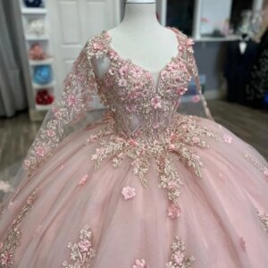 Customized Shiny Pink Off Shoulder Quinceanera Dress sequin applique Tull 3D flower Long tail vestidos de 15 Quinceanera