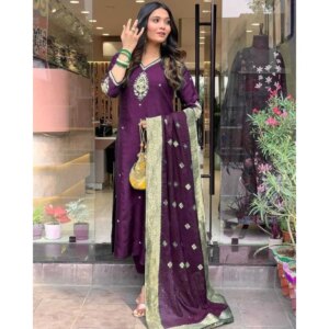 Women Hand Work Straight Kurti Palazzo with Dupatta Set Readymade Salwar Kameez