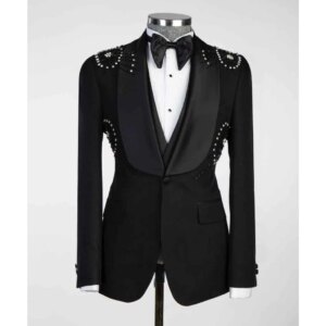 Mens Suit 3 Piece Handmade Beads Customized Slim Fit Groom Tuxedo Wedding Formal Occasions Tailored Wear Jacket Vest Pants