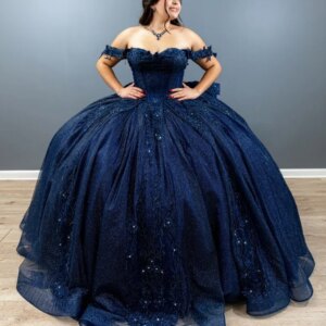 Royal Blu Shiny Shiny Quinceanera Dresses Off Shoulder Ball Gown Sweet 16 Dress Applique Beading Crystal Tull Corset Birthday Pa