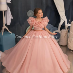 Customized Sweetheart Pink Flower Girl Dresses Ruffle Neck Princess Dresses Prom Dresses Wedding Birthday Party Dresses