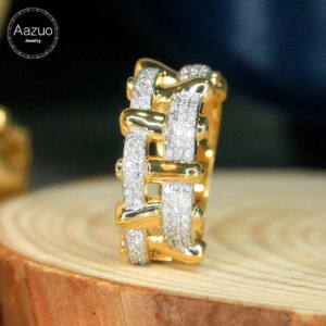 Aazuo 100% 18K Yellow Gold Natrual Real Diamonds 0.40ct Bamboo Shape Lines Ring Gift For Women Engagement Halo anillos mujer