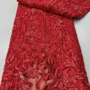 African Heavy Beads Lace Fabric 2025 High Quality Lace Nigerian Sequins French Tulle Bead Lace Fabric Material For Wedding Party