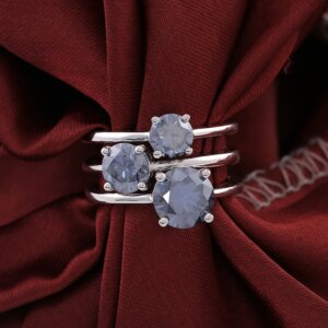 Provence 18K/14K/10K White Gold 2ct Deep Gray Round Moissanite Three Rows Ring with GRA Certified For Women Customized Gift