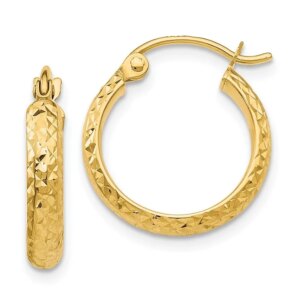 14K Diamondcut 2.8x15mm Hollow Hoop Earrings