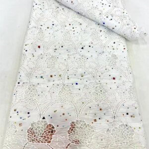 White African Sequin Pearls Lace Fabric 2024 High Quality French Stone Chiffon Lace Fabric Nigerian for Bridal Lace Fabric Q153-1