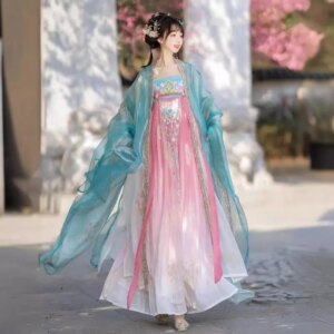 Adult Girlfriends New Women’s Han Chinese Clothing Cheoko Skirt Style Double Layer Traditional Embroidery Spring and Summer
