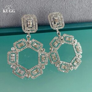KUGG 100% 18K White Gold Earrings Luxury Shiny Design 2.0carat Real Natural Diamond Drop Earrings for Women High Party Jewelry