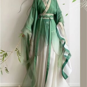 Chinese Hanfu Dress Women Carnival Cosplay Costume Party Outfit Ancient Traditional Vintage Summer Green&White Hanfu Dress