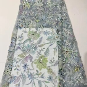 5yards Fashion French Embroidery Lace Fabric With African Nigerian Beaded Lace Fabric For Wedding Dress