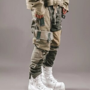 Wasteland Style Pants Patchwork Fabric Patchwork multi-pocket Cargo Casual Pants