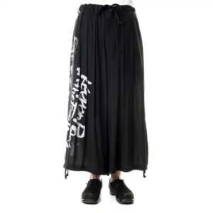 YOJI OOAK original design letter print loose leg casual pants made of synthetic silk with elastic closure