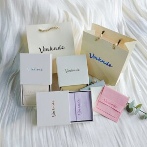 Beige Gift Bags with Handles Custom Logo Small Kraft Paper Bag Rings Earrings Jewelry Drawer Boxes Micrfoiber Bracelet Dust Sack