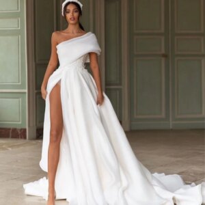 Customized Classic Exquisite High Quality Jersey Bow Applique A-line One-shoulder Long Dresses Evening Dresses Formal Modern Sty