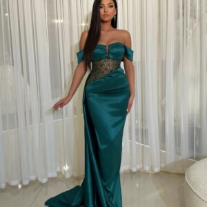 Delicate Off Shoulder Straight Evening Dress Dainty Beaded Prom Gown Customized Pleated Satin Party Women Wear Charming Cocktail