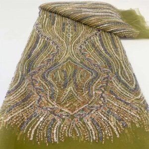 African Nigerian New Lace Fabric 2024 High Quality Lace French With Sequins Beads Bride Party Wedding Embroiderg Sewing Dress
