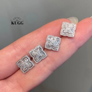 KUGG 100% 18K White Gold Earrings Classic Elegant Style 0.65carat Real Natural Diamond Stud Earrings for Women Luxury Jewelry