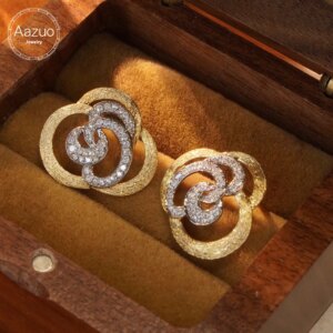 Aazuo Fine Jewerly 18K Orignal Yellow Gold Natrual Diamonds 0.36ct Fairy Rose Flower Earrings Gifted For Women Senior Banquet