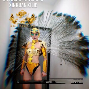 Nightclub GOGO Europe and the United States gold armor feather technology sense performance costume Halloween female performance