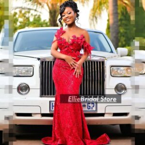 Sparkly Red Prom Dresses Luxury Exquisite Beading Sequins Wedding Party Dress Aso Ebi African Evening Gowns Customized