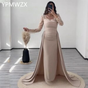Customized Evening Dress Women Party Occasion Formal YPMWZX Scoop Neckline Column Floor Length Skirts Bespoke Dresses P