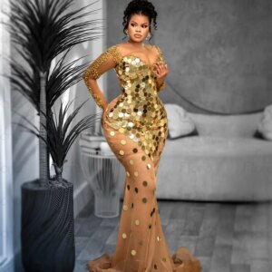 Couture Gold Mermaid Party Dress For Black Girls Customized Aso Ebi Formal Occasion Gown Long Sleeves Gala Cocktail Dresses 2025