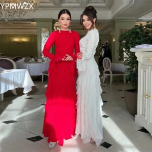 Customized Prom Gown Formal Women YPMWZX Scoop Neckline A-line Floor Length Skirts Draped Bespoke Occasion Dresses Evening Dress
