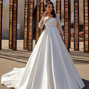 Customized White A-Line PROM Wedding Dress Lace Long Sleeve Round Neck Backless Decal Beading Plus Size Elegant Bridal Dress