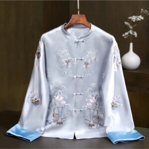 New Chinese heavy embroidery hand line button top coat