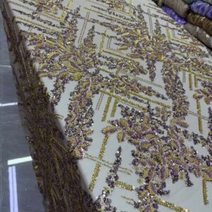 Luxury African Sequins Lace Fabric 2024 High Quality Lace 5Yards Nigeria Wedding Bridal Embroidery French Heavy For Sewing