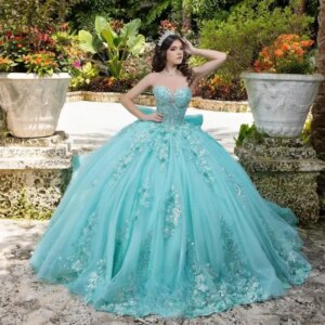 Customized Water Blue Sweetheart Ball Gowns Quinceanera Dresses for Girls Bowknot Appliques Lace up Vestidos De Quinceanera