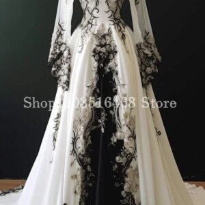 Fantasy Flower Embroidery Wedding Dress One Shoulder Embroidery Applique Long Sleeve A-Line Long Customised Long Bridal Gowns