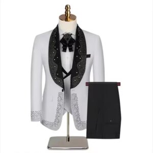 Luxury 3 Piece Prom Suit for Men Beaded Slim Fit Groom Tuxedo Customized Wedding Party Formal Occasion Groomsman Plus Size