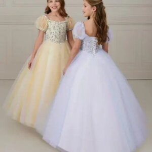 Cute Girls Pageant Dresses A-line Cap Sleeves Tulle Beaded Long Flower Girl Dresses For Weddings Baby Kids Tutu Customized