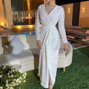 CustomizedChiffon Ankle Length Sheath Pleats Solid Color Elegant Evening Dress Custom Size For Formal Occasion