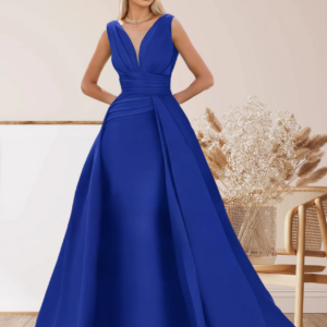 LinasBridal Mother of the Bride Dresses V-Neck Floor Length Thick Satin Wedding Guest Elegant Casual with Pleats 2024