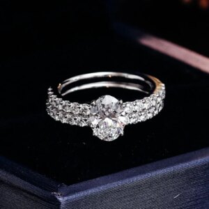 Provence 14K/18K white gold ring set 1CT oval lab diamond engagement rings stacking wedding full eternity band custom jewelry