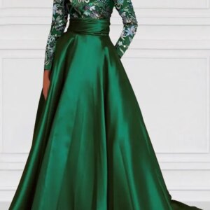 A-Line Evening Gown Elegant Dress Formal Wedding Floor Length Long Sleeve Jewel Neck Mother Of the Bride Dress With Appliques