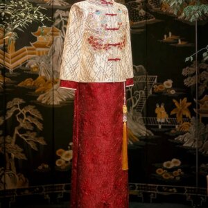China Su Embroidery Bridegroom Costume Wedding Ceremony Tops Jacket + Skirt Chinese Groom Marriage Set Oriental Welcome Clothing