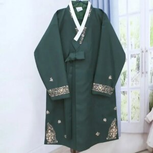 Mens Hanbok V-neck Embroidered Top Solid Hanbok Retro Long Sleeved Vest
