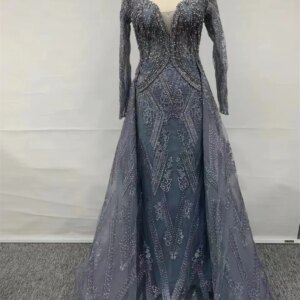 2024 Luxury Mermaid New Womens Dress Sexy V-nec Evening Dresses Gowns 2024 Beaded Elegant Long Sleeves For Women Party HO1826